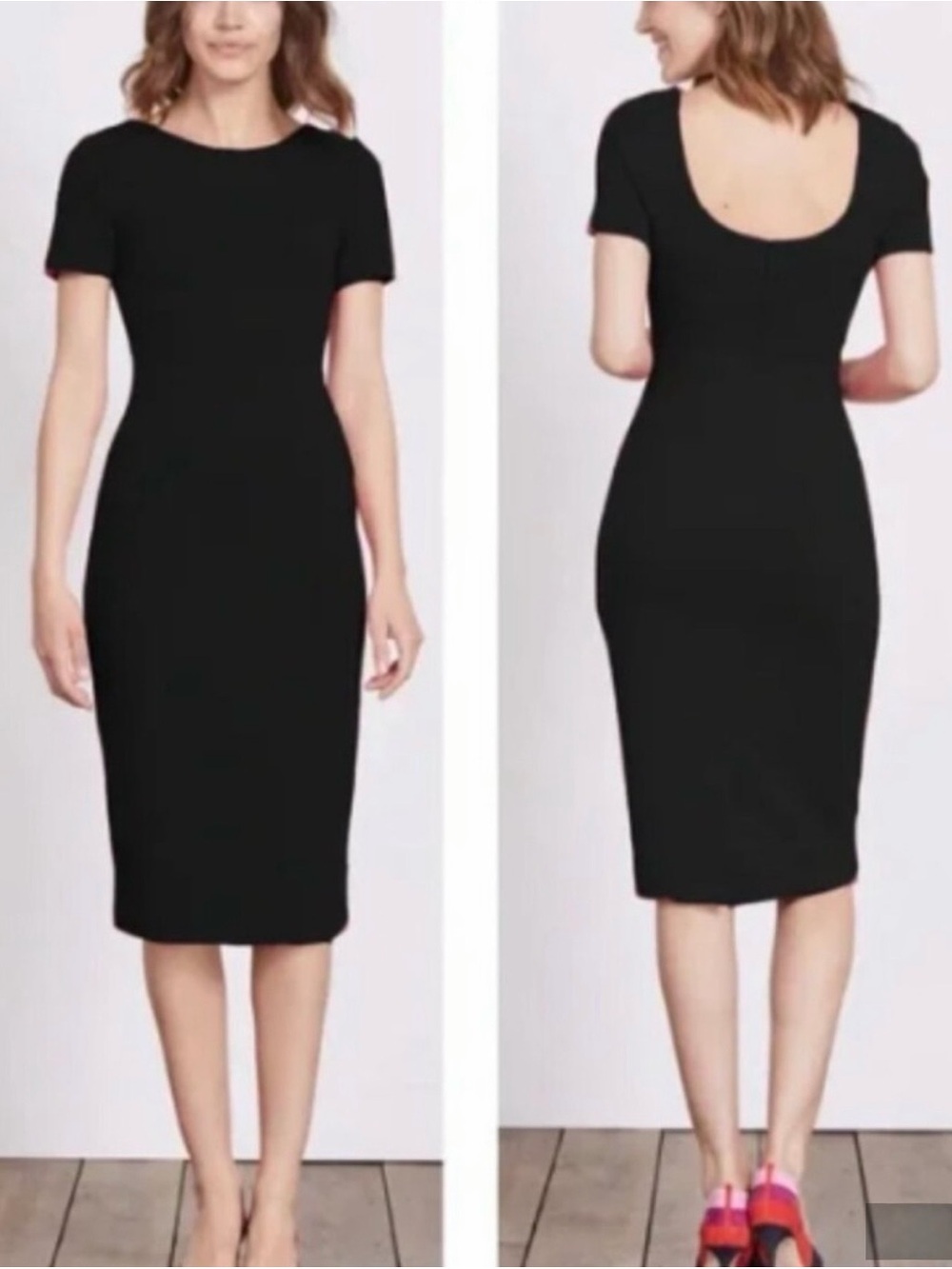BODEN Elsa Ottoman Black Knit Stretch Rib LBD Bodycon Short Sleeve UK 8R/US 4R